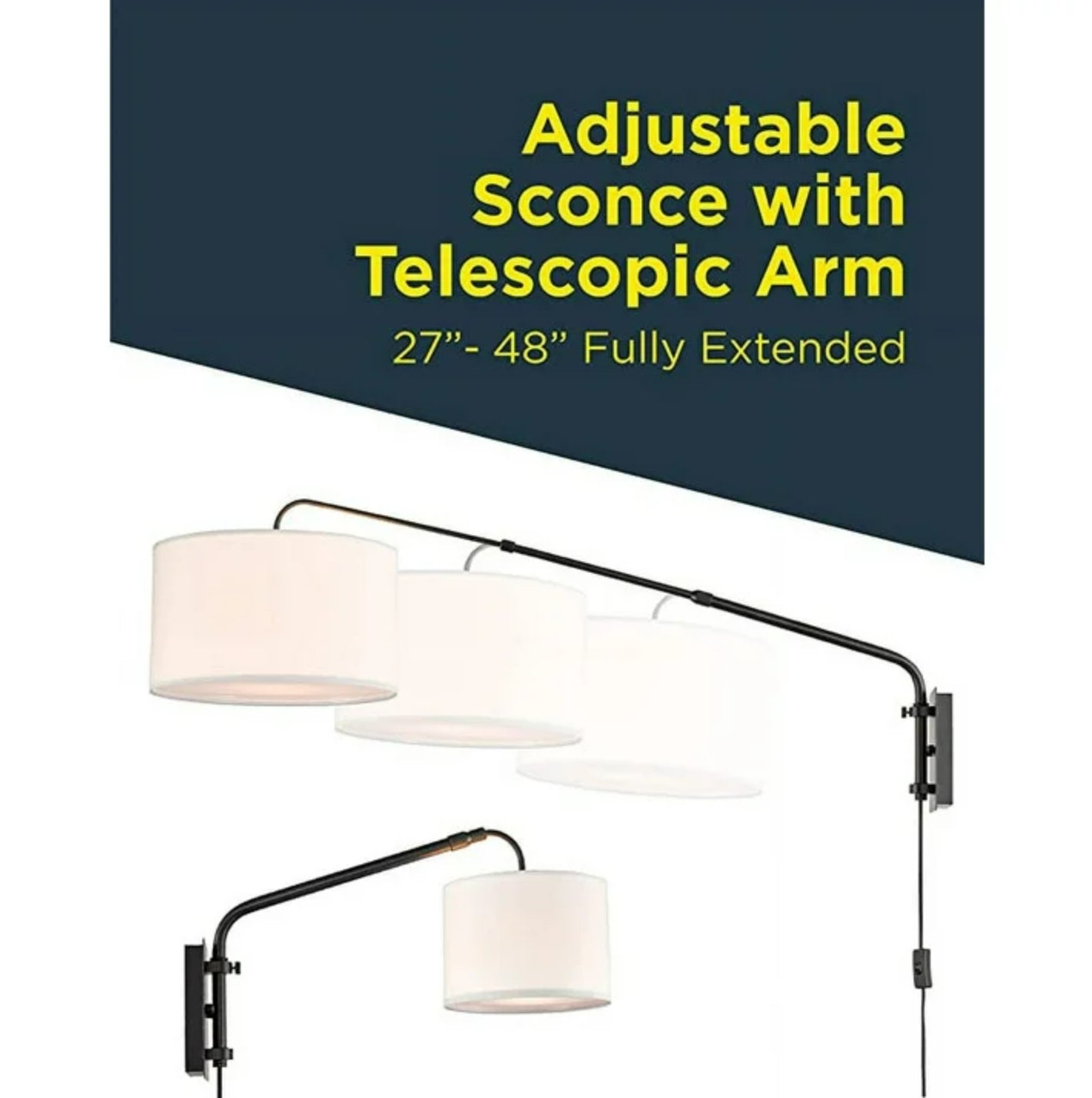 Adjustable Wall Sconce with Telescopic Swing Arm, Matte Black Finish