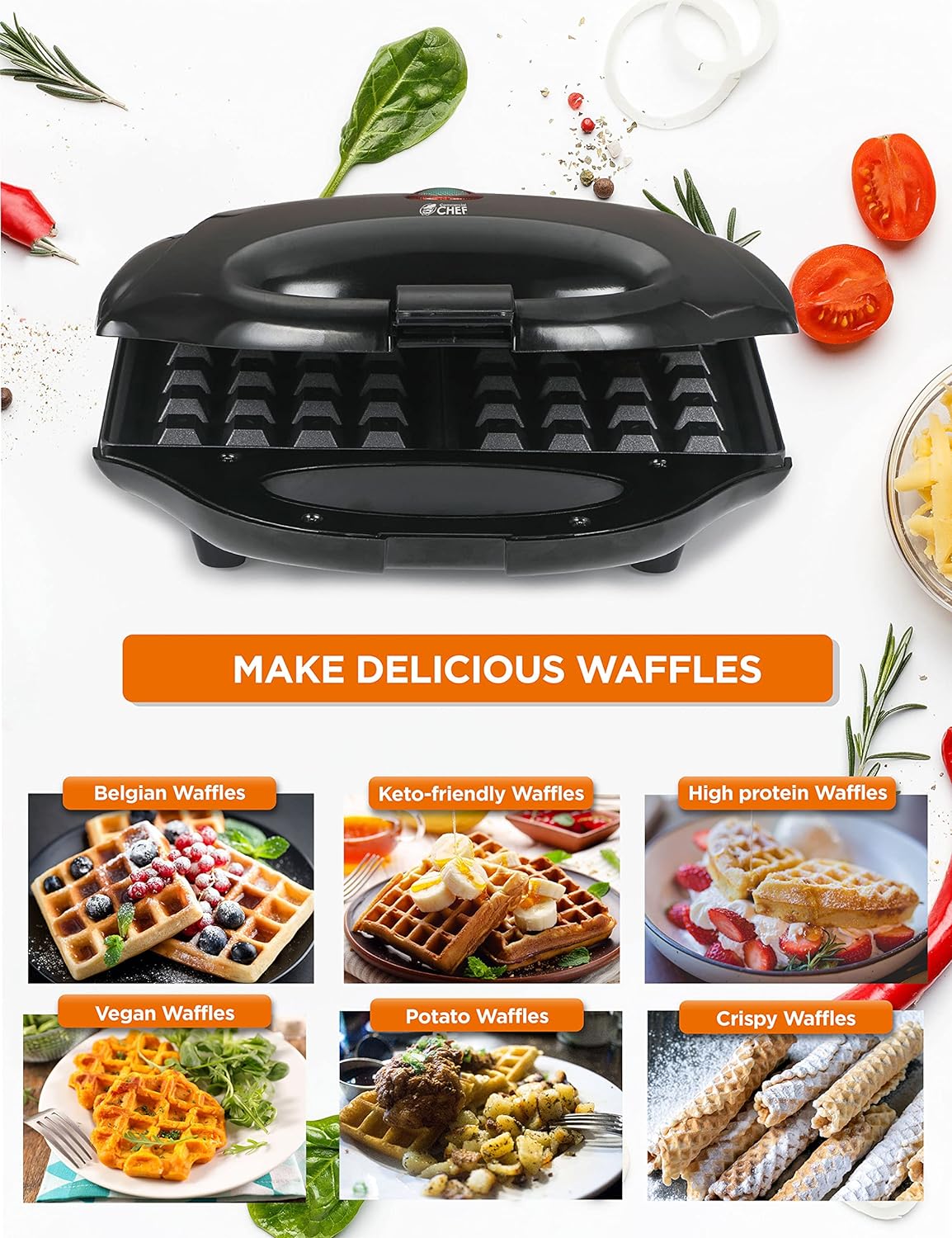 Waffle Maker, Nonstick Mini Waffle Maker, Easy-to-Clean Electric Waffle Iron for Breakfast Waffles with Power on Light Thermostat