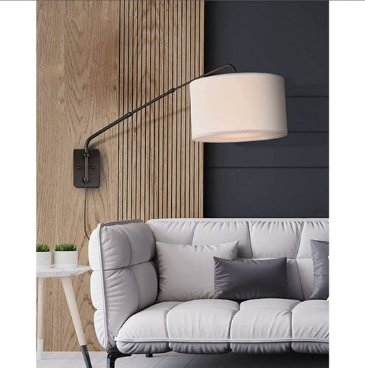 Adjustable Wall Sconce with Telescopic Swing Arm, Matte Black Finish