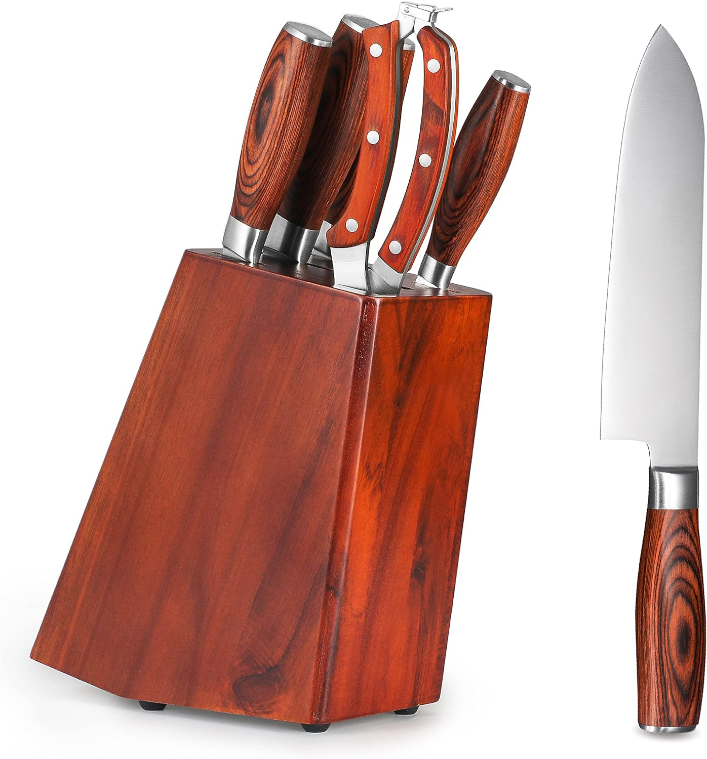 6 Piece Kitchen Knife Set, Knife Set with Block, Kitchen Knives Including Cleaver, Santoku Knife, Bread Knife, Paring Knife & Heavy-Duty Poultry Shears