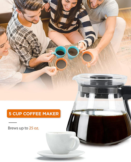Coffee Maker, Drip Coffee Maker with Pour Over Filter, 5 Cup Coffee Maker with 0.75L Water Tank, Brews in 6 Minutes